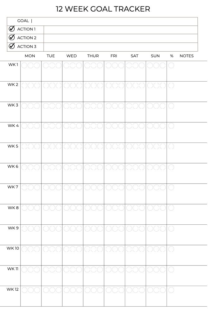 12 Week Goal Tracker. Leap Retirement Coaching.